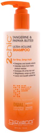 2Chic, Ultra-Volume Shampoo, for Fine Limp Hair, Tangerine & Papaya Butter, 24 fl oz (710 ml) by Giovanni, 洗澡，美容，頭髮，頭皮 HK 香港
