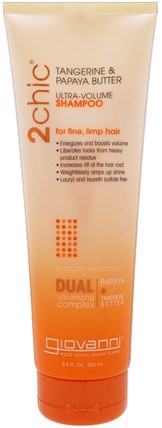 2Chic, Ultra-Volume Shampoo, for Fine Limp Hair, Tangerine & Papaya Butter, 8.5 fl oz (250 ml) by Giovanni, 洗澡，美容，頭髮，頭皮 HK 香港