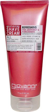 Moisturizing Shave Cream, Refreshing, Pink Grapefruit & Pomegranate, 7 fl oz (207 ml) by Giovanni, 洗澡，美容，剃須膏，摩洛哥堅果 HK 香港