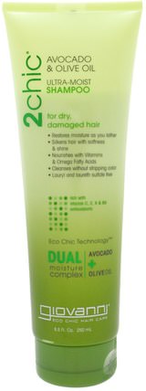 Ultra-Moist Shampoo, for Dry, Damaged Hair, Avocado & Olive Oil, 8.5 fl oz (250 ml) by Giovanni, 洗澡，美容，頭髮，頭皮 HK 香港