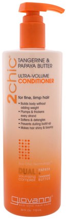 Ultra-Volume Conditioner, for Fine Limp Hair, Tangerine & Papaya Butter, 24 fl oz (710 ml) by Giovanni, 洗澡，美容，頭髮，頭皮 HK 香港
