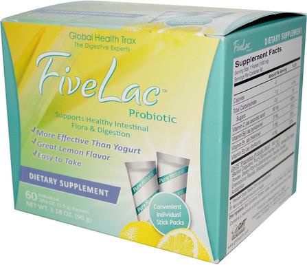 FiveLac Probiotic, Lemon Flavor, 60 Packets.053 oz (1.5 g) Each by Global Health Trax, 補充劑，益生菌，穩定的益生菌 HK 香港