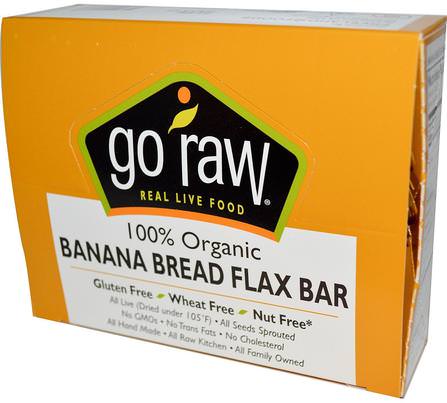 Organic Banana Bread Flax Bar, 10 Bars, 12 g Each by Go Raw, 補充劑，營養棒，亞麻籽 HK 香港