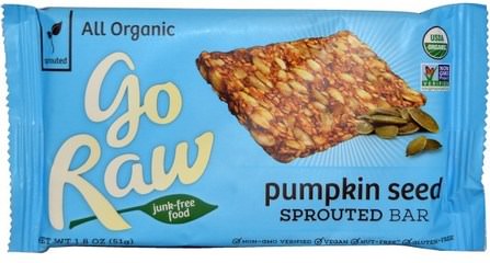 Organic Pumpkin Seed Sprouted Bar, 1.8 oz (51 g) by Go Raw, 補充劑，營養棒，堅果籽粒，南瓜子 HK 香港