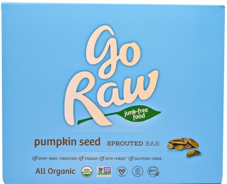 Organic Pumpkin Seed Sprouted Bar, 10 Bars, 13 g Each by Go Raw, 補充劑，營養棒，堅果籽粒，南瓜子 HK 香港