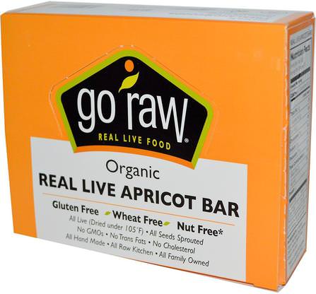 Organic Real Live Apricot Bar, 10 Bars, 12 g Each by Go Raw, 補充劑，營養棒，亞麻籽 HK 香港