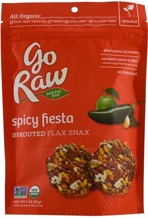 Organic Sprouted Flax Snax, Spicy Fiesta, 3 oz (85 g) by Go Raw, 食品，小吃，零食混合物，補品，亞麻籽 HK 香港