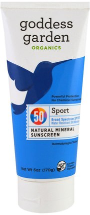 Organic, Sport, Natural Mineral Sunscreen, SPF 50, 6 oz (170 g) by Goddess Garden, 美容，洗澡，防曬霜 HK 香港