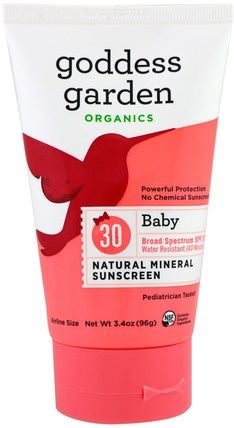Organics, Baby Natural Mineral Sunscreen, SPF 30, 3.4 oz (96 g) by Goddess Garden, 洗澡，美容，防曬霜，spf 30-45，兒童和嬰兒防曬霜 HK 香港