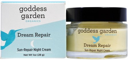 Organics, Dream Repair, Sun Repair Night Cream, 1 oz (28 g) by Goddess Garden, 美容，面部護理，皮膚類型色素沉著，曬傷皮膚，女神花園類 HK 香港