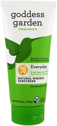 Organics, Everyday Natural Mineral Sunscreen, SPF 30, 6 oz (170 g) by Goddess Garden, 洗澡，美容，防曬霜，spf 30-45 HK 香港