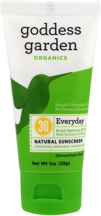Organics, Everyday, Natural Sunscreen, SPF 30, 1 oz (28 g) by Goddess Garden, 洗澡，美容，防曬霜，spf 30-45 HK 香港
