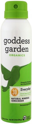 Organics, Everyday Natural Sunscreen, SPF 30, 3.4 oz (96 g) by Goddess Garden, 洗澡，美容，防曬霜，spf 30-45 HK 香港