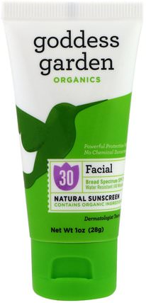 Organics, Facial, Natural Sunscreen, SPF 30, 1 oz (28 g) by Goddess Garden, 洗澡，美容，防曬霜，spf 30-45 HK 香港