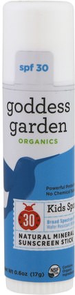 Organics, Natural Mineral Sunscreen Stick, Kids Sport, SPF 30, 0.6 oz (17 g) by Goddess Garden, 洗澡，美容，防曬霜，spf 30-45 HK 香港