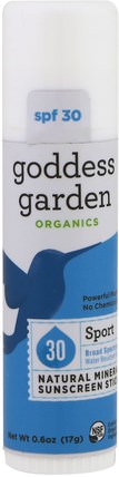Organics, Natural Mineral Sunscreen Stick, Sport, SPF 30, 0.6 oz (17 g) by Goddess Garden, 洗澡，美容，防曬霜，spf 30-45 HK 香港