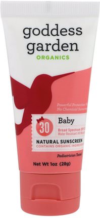 Organics, Natural Sunscreen, Baby, SPF 30, 1 oz (28 g) by Goddess Garden, 洗澡，美容，防曬霜，兒童和嬰兒防曬霜 HK 香港