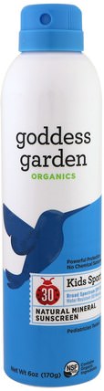 Organics, Natural Sunscreen, Kids Sport, Spray, SPF 30, 6 oz (170 g) by Goddess Garden, 洗澡，美容，防曬霜，spf 30-45，兒童和嬰兒防曬霜 HK 香港