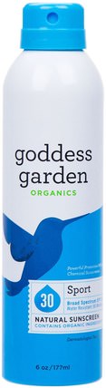 Organics, Natural Sunscreen, Sport, Spray, SPF 30, 6 oz (177 ml) by Goddess Garden, 洗澡，美容，防曬霜，spf 30-45 HK 香港