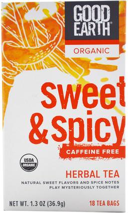 Organic Sweet & Spicy, Caffeine Free, Herbal Tea, 18 Tea Bags, 1.3 oz (36.9 g) by Good Earth Teas, 食物，涼茶 HK 香港