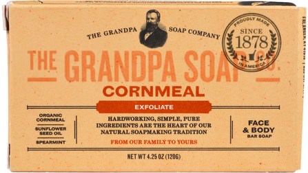 Face & Body Bar Soap, Exfoliate, Cornmeal, 4.25 oz (120 g) by Grandpas, 洗澡，美容，肥皂 HK 香港