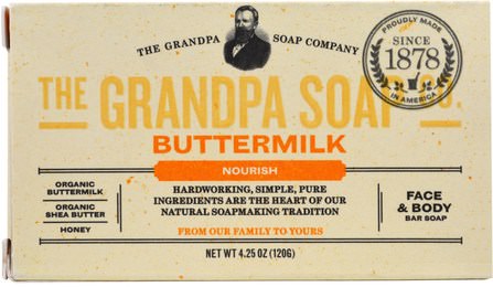 Face & Body Bar Soap, Nourish, Buttermilk, 4.25 oz (120 g) by Grandpas, 洗澡，美容，肥皂 HK 香港
