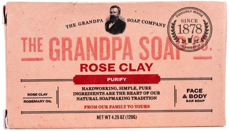 Face & Body Bar Soap, Purify, Rose Clay, 4.25 oz (120 g) by Grandpas, 洗澡，美容，肥皂 HK 香港