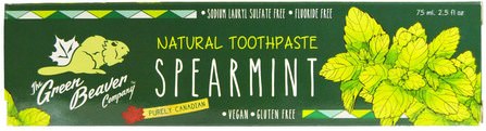 Natural Toothpaste, Spearmint, 2.5 fl oz (75 ml) by Green Beaver, 洗澡，美容，牙膏 HK 香港