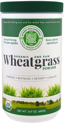 Organic and Raw Wheatgrass Powder, 16.9 oz (480 g) by Green Foods Corporation, 補品，超級食品 HK 香港