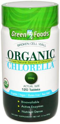 Organic Chlorella, 500 mg, 120 Tablets by Green Foods Corporation, 補品，超級食品，有機小球藻 HK 香港