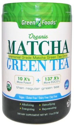 Organic Matcha Green Tea, 11 oz (312 g) by Green Foods Corporation, 食物，涼茶，抹茶綠茶，補品，抗氧化劑，綠茶 HK 香港