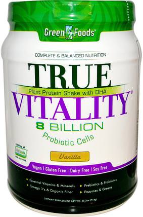 True Vitality, Plant Protein Shake with DHA, Vanilla, 25.2 oz (714 g) by Green Foods Corporation, 補充劑，蛋白質奶昔 HK 香港