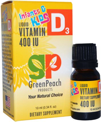 Infants & Kids, Liquid Vitamin D3, 400 IU, 0.34 fl oz (10 ml) by GreenPeach, 維生素，維生素D3，維生素D3液體，兒童健康，嬰兒，嬰兒補品 HK 香港