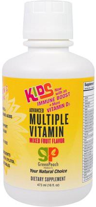 Kids, Advanced Multiple Vitamin, Mixed Fruit Flavor, 16 fl oz (473 ml) by GreenPeach, 維生素，多種維生素，兒童多種維生素 HK 香港