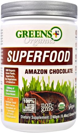 Organics Superfood, Amazon Chocolate, 8.46 oz (240 g) by Greens Plus, 補品，超級食品 HK 香港