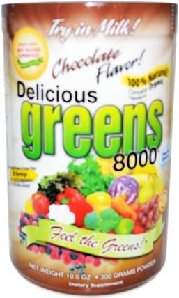Delicious Greens 8000, Chocolate Flavor, Powder, 10.6 oz (300 g) by Greens World, 補品，超級食品，綠色蔬菜 HK 香港