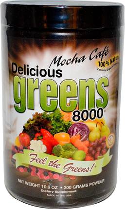 Delicious Greens 8000, Mocha Cafe, Powder, 10.6 oz (300 g) by Greens World, 補品，超級食品，hydroilla verticillata HK 香港