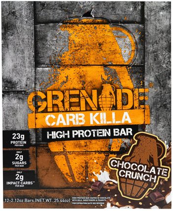 Carb Killa Bars, Chocolate Crunch, 12 Bars, 2.12 oz (60 g) Each by Grenade, 運動，蛋白質棒，蛋白質，運動蛋白質 HK 香港