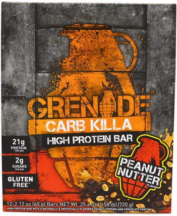 Carb Killa Bars, Peanut Nutter, 12 Bars, 2.12 oz (60 g) Each by Grenade, 運動，蛋白質棒，蛋白質，運動蛋白質 HK 香港