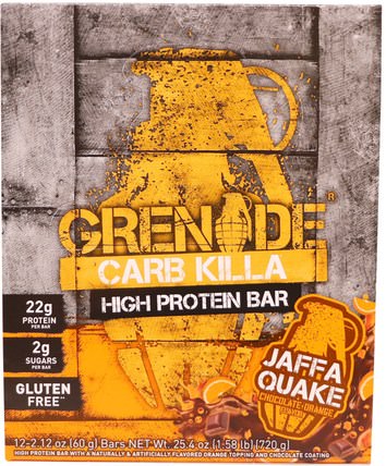 Carb Killa, High Protein Bar, Jaffa Quake Chocolate Orange, 12 Bars, 2.12 oz (60 g) Each by Grenade, 運動，蛋白質棒 HK 香港