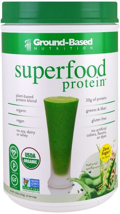 Organic Superfood Protein, Natural Unflavored, 18.8 oz (534 g) by Ground Based Nutrition, 補品，超級食品，抗氧化劑 HK 香港