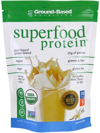 Organic Superfood Protein, Pure Vanilla, 14.2 oz (402 g) by Ground Based Nutrition, 補品，超級食品，抗氧化劑 HK 香港