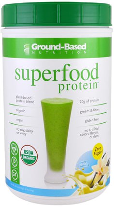 Organic Superfood Protein, Pure Vanilla, 20.1 oz (570 g) by Ground Based Nutrition, 補品，超級食品，抗氧化劑 HK 香港