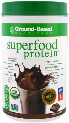 Organic Superfood Protein, Rich Chocolate, 21.2 oz (600 g) by Ground Based Nutrition, 補品，超級食品，抗氧化劑 HK 香港