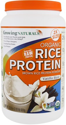 Organic Rice Protein, Brown Rice Protein Powder, Vanilla Blast, 32.8 oz (930 g) by Growing Naturals, 補充劑，蛋白質，大米蛋白粉，大米蛋白 HK 香港
