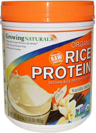 Organic Rice Protein, Vanilla Blast, 16.4 oz (465 g) by Growing Naturals, 補充劑，蛋白質，大米蛋白粉 HK 香港