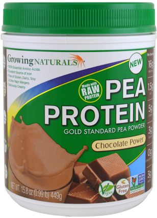 Pea Protein, Chocolate Power, 15.8 oz (449 g) by Growing Naturals, 補充劑，蛋白質，豌豆蛋白質 HK 香港