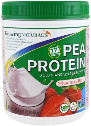 Pea Protein, Strawberry Burst, 16.54 oz (469 g) by Growing Naturals, 補充劑，蛋白質，豌豆蛋白質 HK 香港