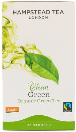 Clean Green, Organic Green Tea, 20 Sachets, 1.41 oz (40 g) by Hampstead Tea, 食物，涼茶，綠茶 HK 香港