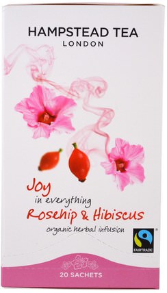 Rosehip & Hibiscus, Organic Herbal Infusion, 20 Sachets, 1.06 oz (30 g) by Hampstead Tea, 食物，涼茶，芙蓉 HK 香港